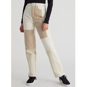 Patchwork Women Jeans - Cream and Tan